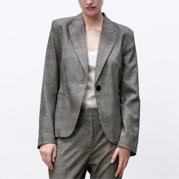 Zara Gray Plaid Tailored Blazer sz 6 - Picture 3 of 13